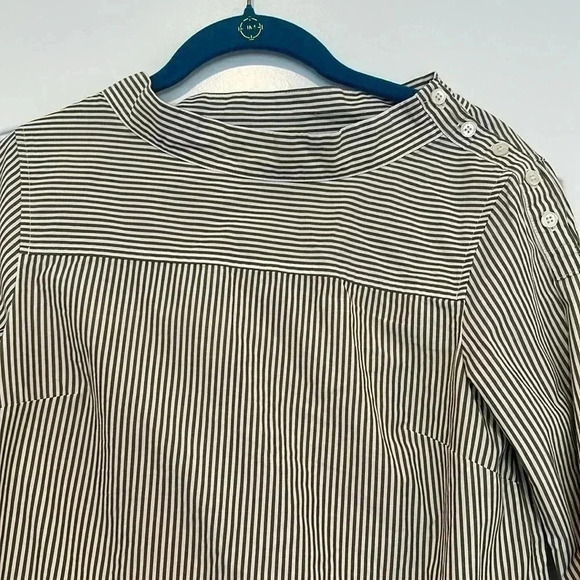 4/$25 J. Crew Top Black White Striped Funnelneck Cotton Poplin Hi Low Sz 00 - Picture 10 of 14